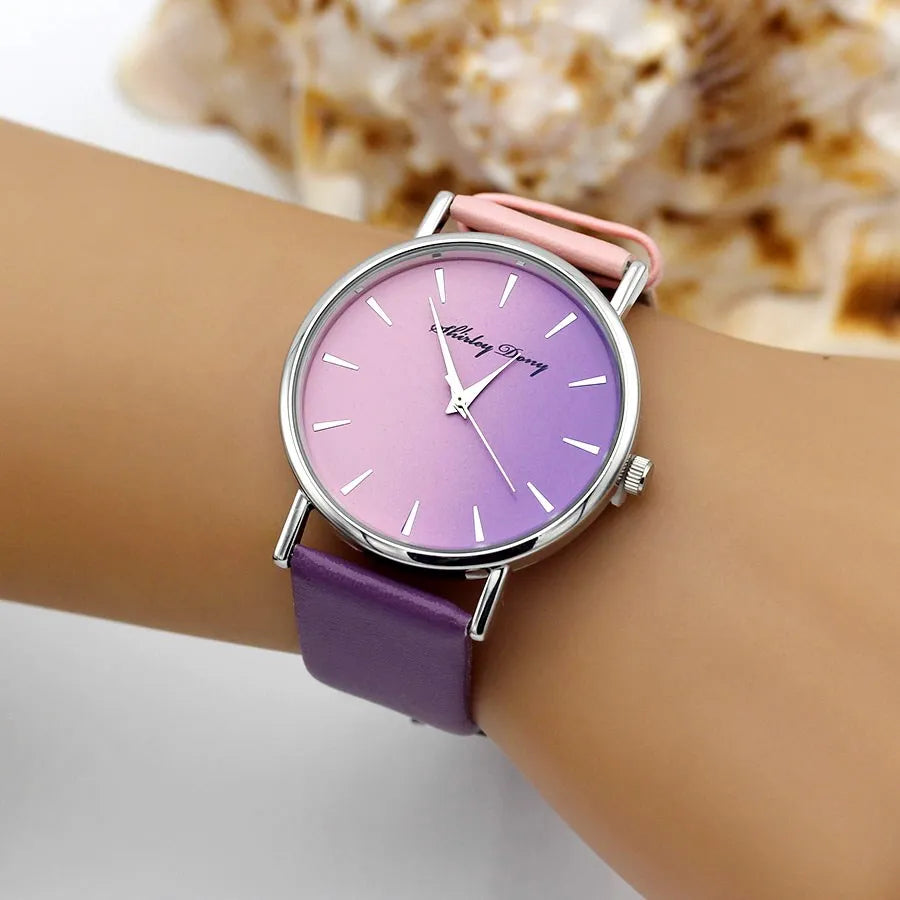 Ladies Casual Gradient Watch with 2 Color Strap