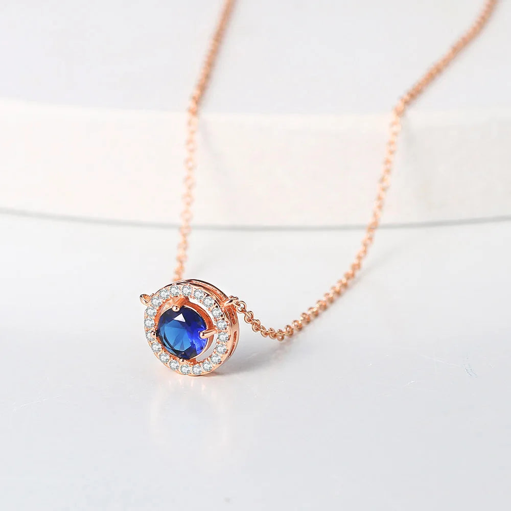 Blue Zirconia Rose Gold Color Choker Necklace