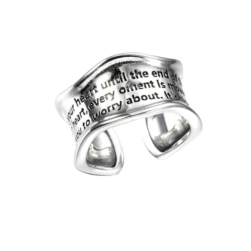 Silver Wavy Pattern Message Adjustable Ring