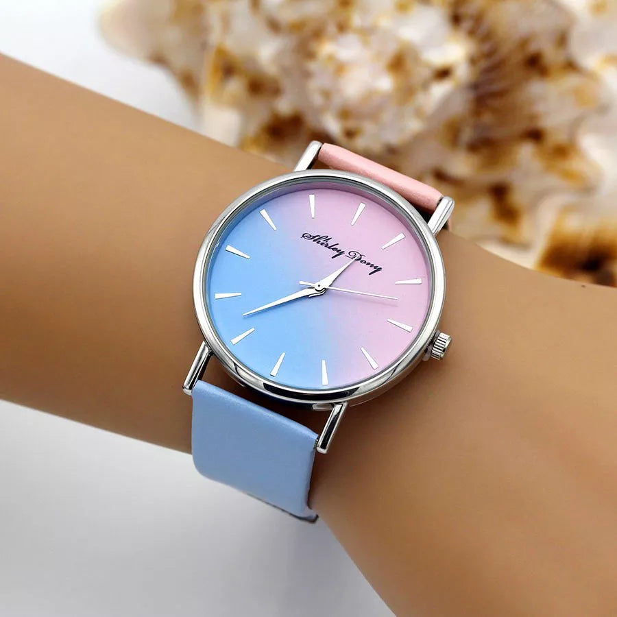 Ladies Casual Gradient Watch with 2 Color Strap