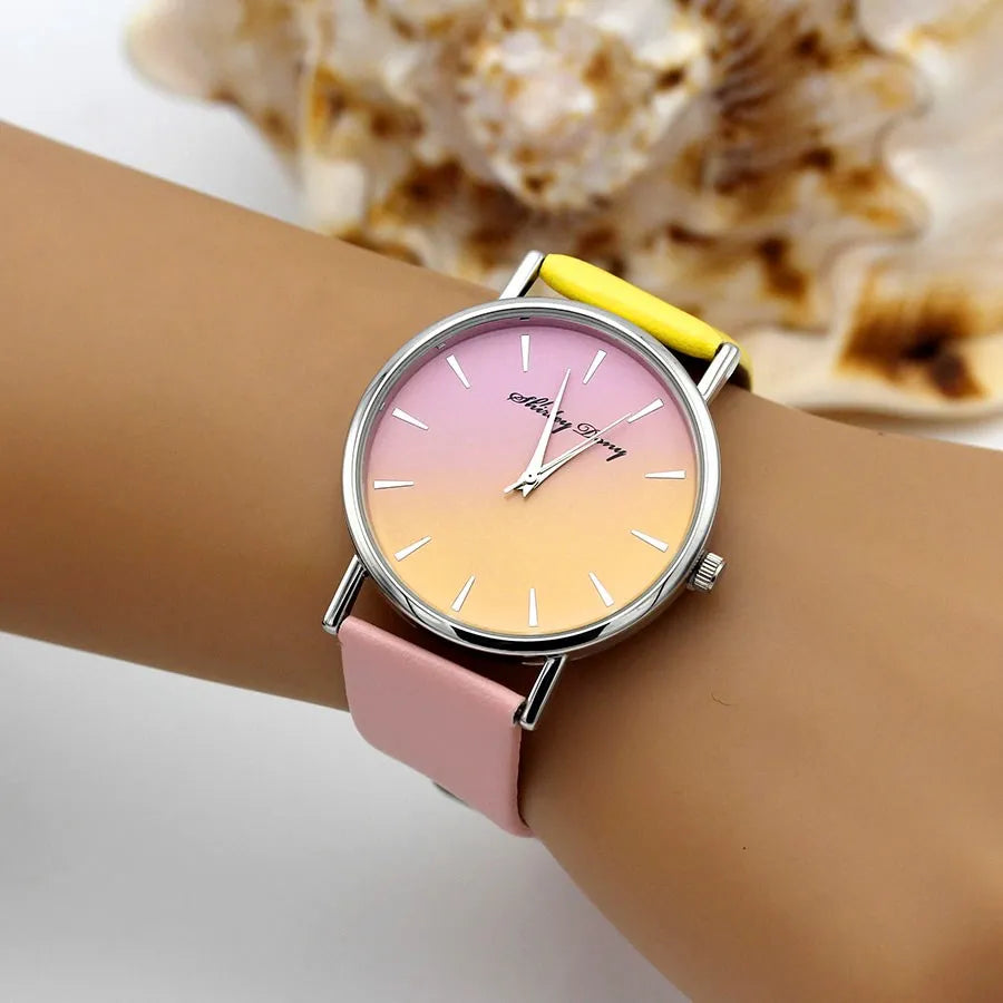 Ladies Casual Gradient Watch with 2 Color Strap