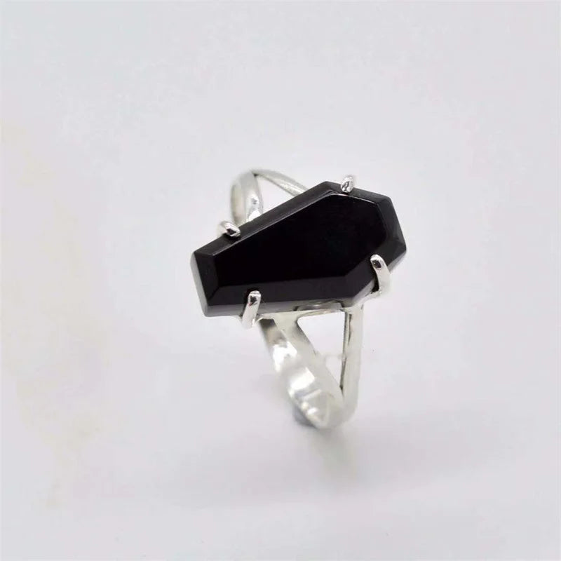 Punk Gothic Black Rhombus Zircon Ring