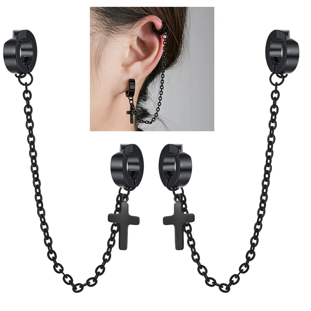 Black Cross Faux Pierced Earrings