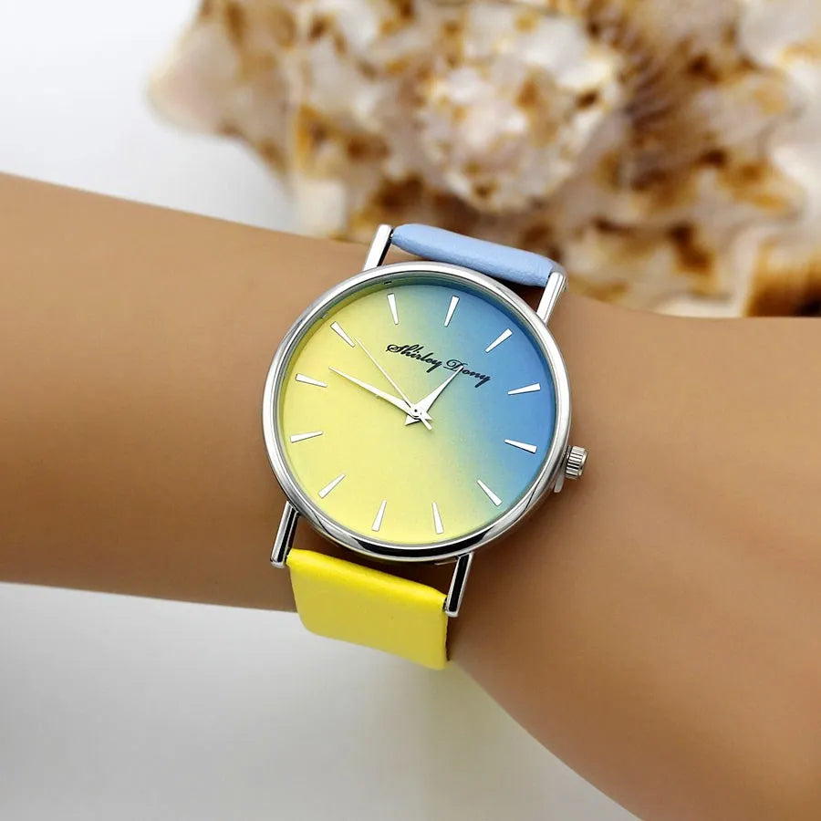 Ladies Casual Gradient Watch with 2 Color Strap