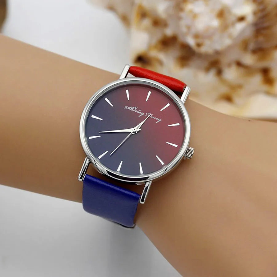 Ladies Casual Gradient Watch with 2 Color Strap