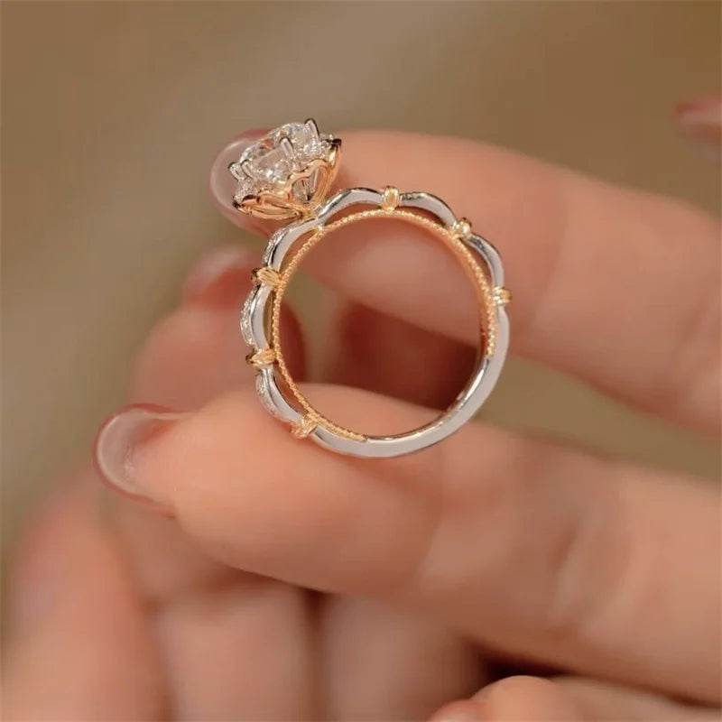 Dazzling Solitaire Ring with Silver and Gold Accents