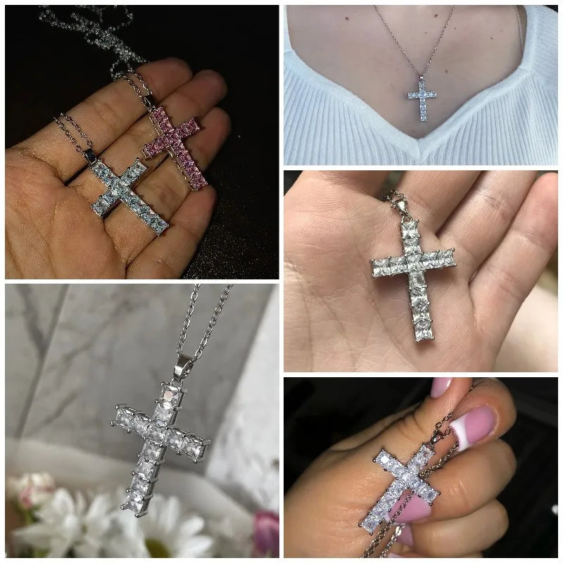 Cross Necklace Inlaid with Cubic Zirconia