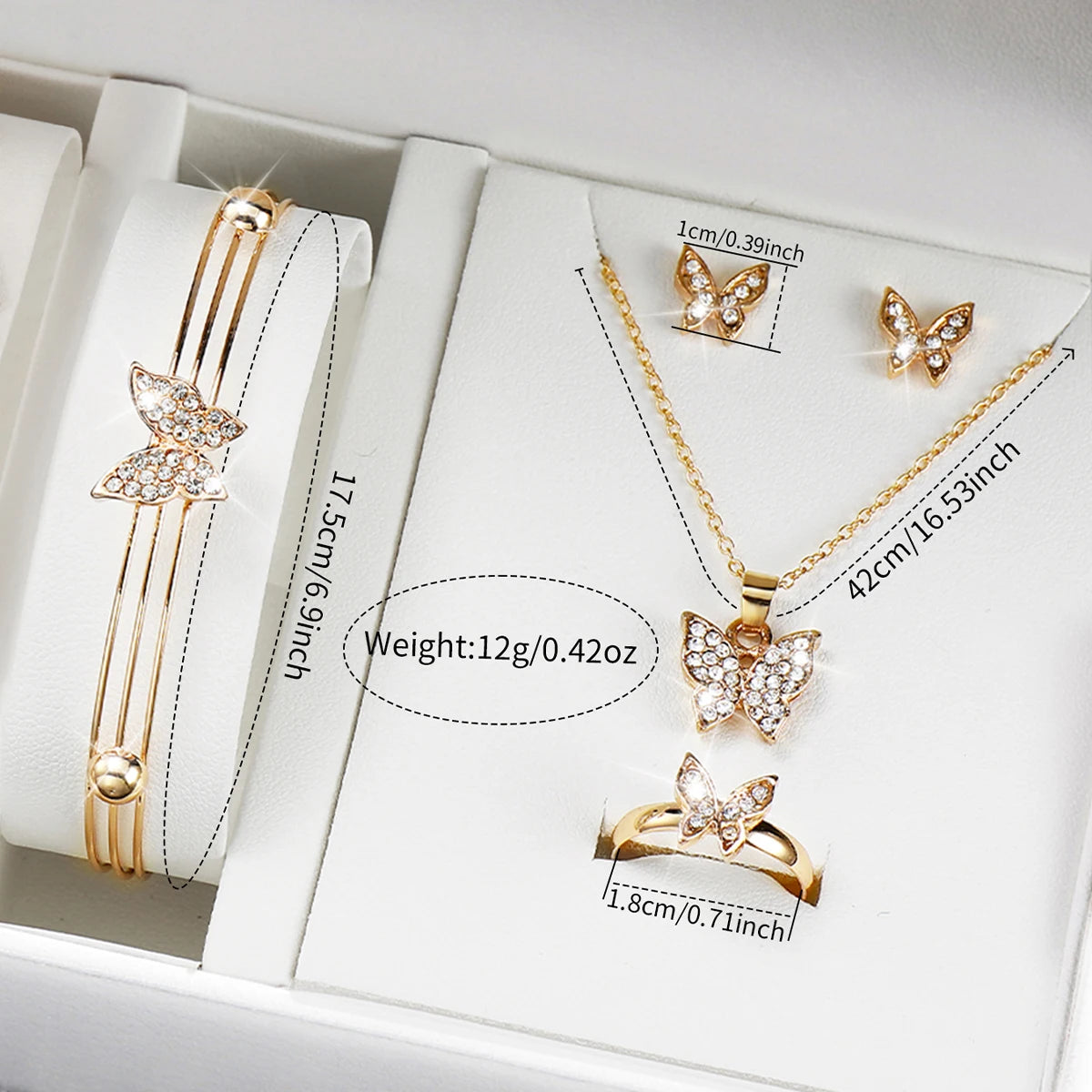 Diamond and Butterfly Quartz Watch 5 Piece Set