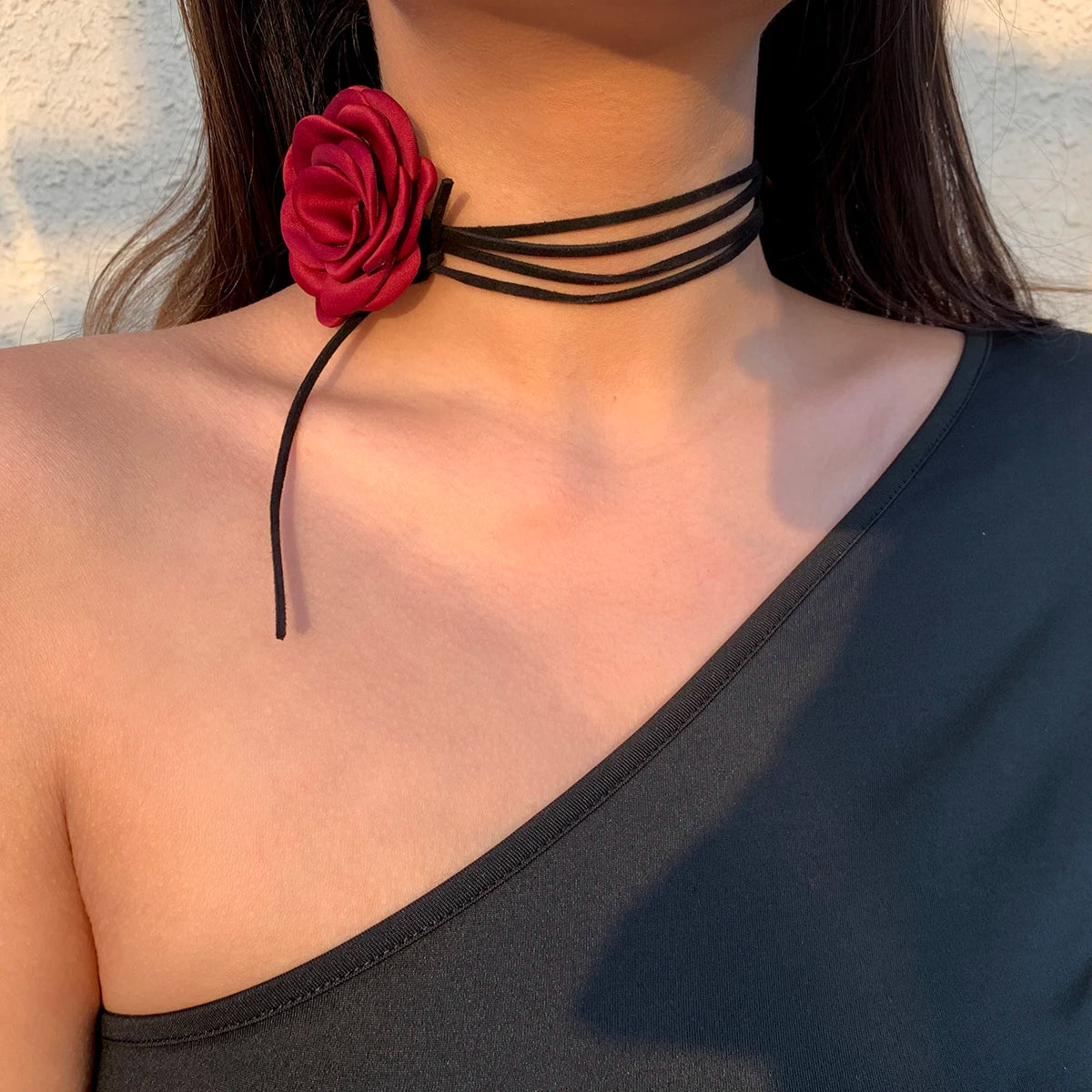 Fabric Rose and Ribbon Necklace