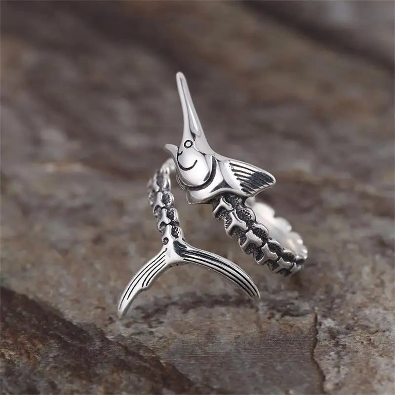 Silver Marlin Fish Rings