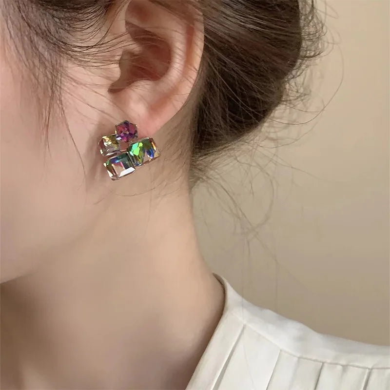 Colorful Crystal Geometric Square Earrings