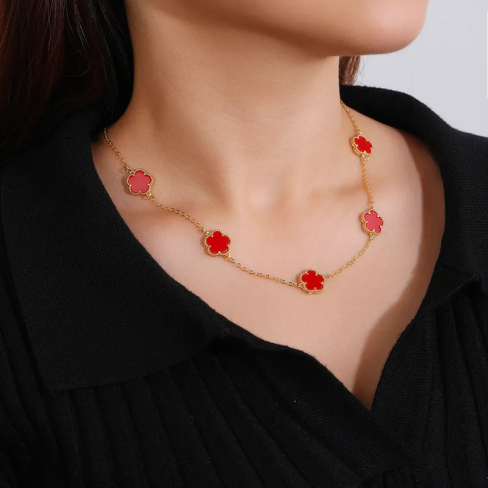 Five-Leaf Flower Bracelet Necklace Set
