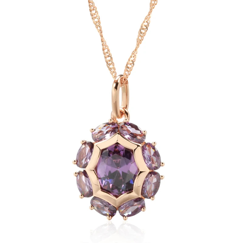 Oval Purple Natural Zirconia Pendant Necklace