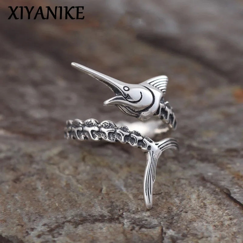 Silver Marlin Fish Rings