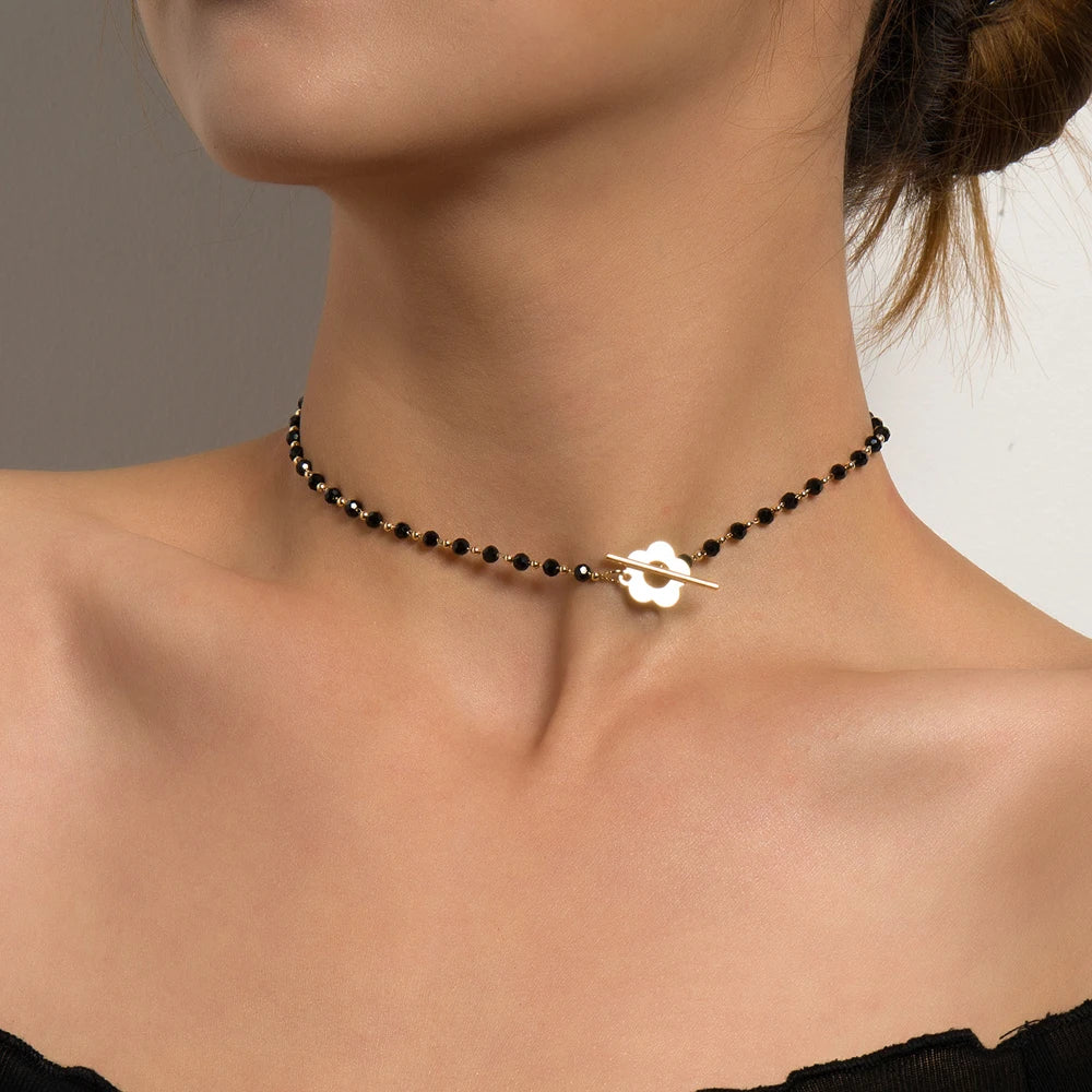 Glass Bead Chain Choker Necklace