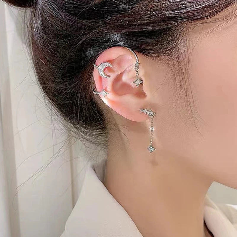 Inlay Zircon Moon Star Ear Clip