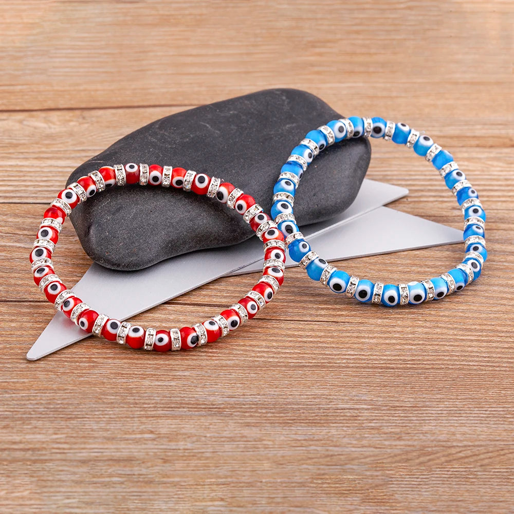 Evil Eye Handmade Elastic Bracelet with Glass Beads