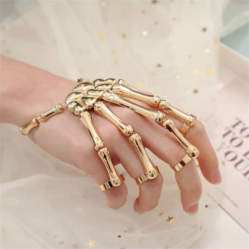 Punk Skeleton Hand Bone Five Finger Ring