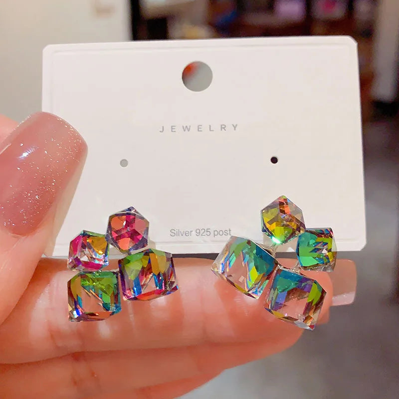 Colorful Crystal Geometric Square Earrings