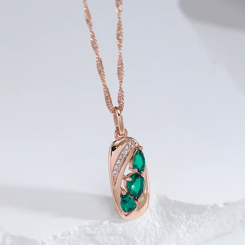 Rose Gold Green Zirconia Pendant Necklace