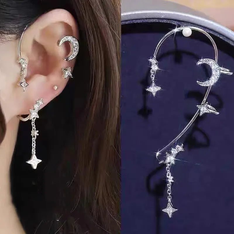 Inlay Zircon Moon Star Ear Clip