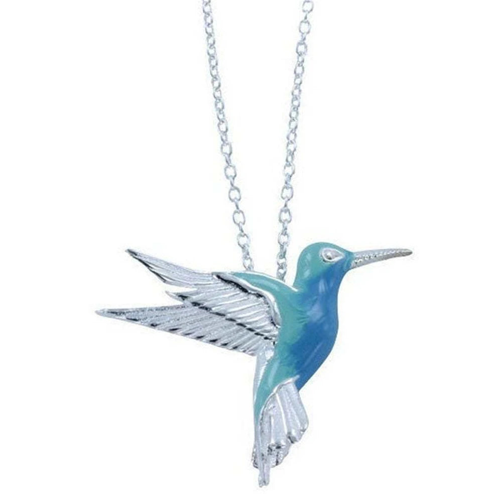 Delicate Blue Hummingbird Pendant Necklace