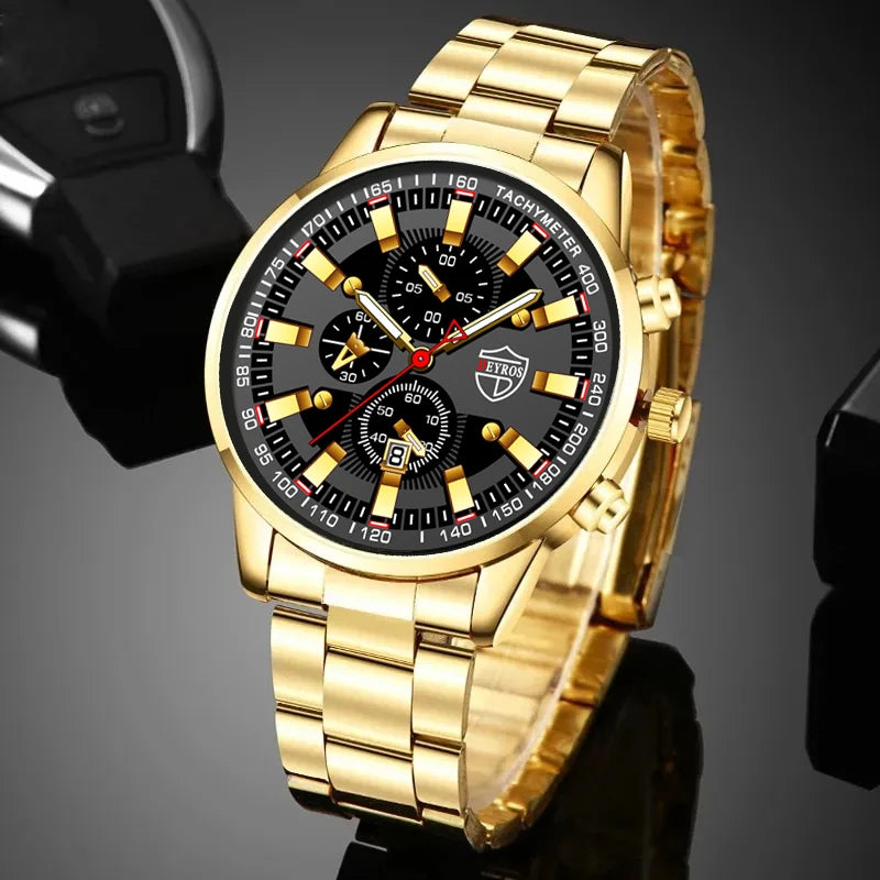 Stainless Steel Men's Quartz Wrist Watch Set