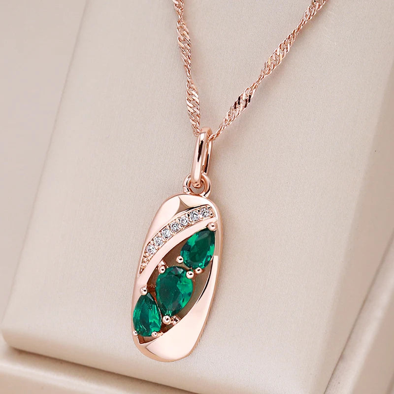 Rose Gold Green Zirconia Pendant Necklace