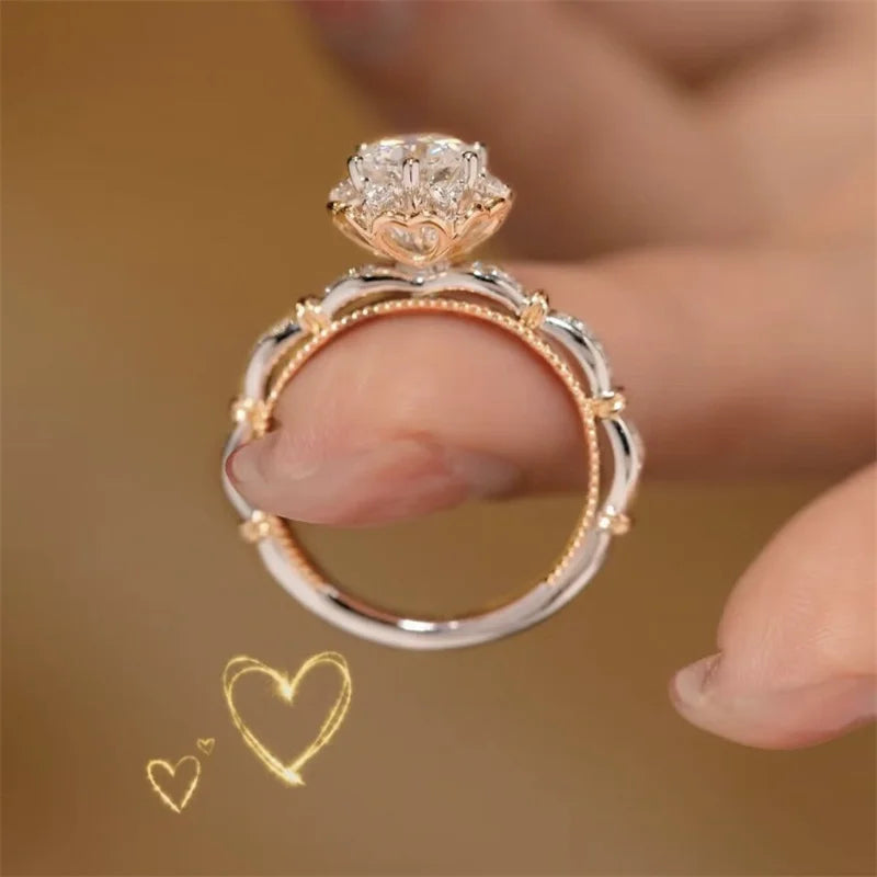 Dazzling Solitaire Ring with Silver and Gold Accents