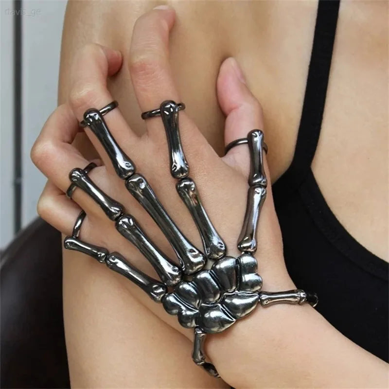 Punk Skeleton Hand Bone Five Finger Ring