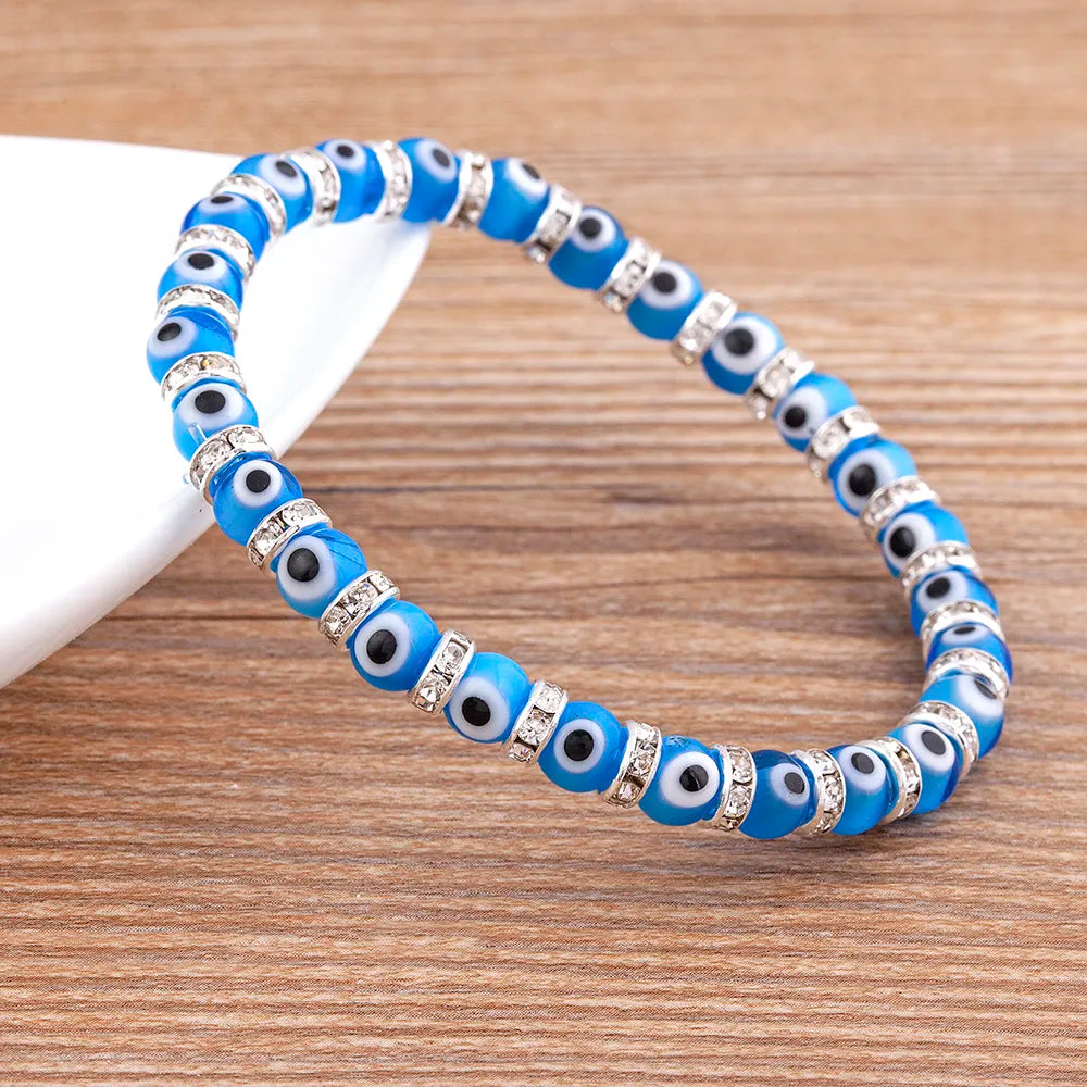 Evil Eye Handmade Elastic Bracelet with Glass Beads