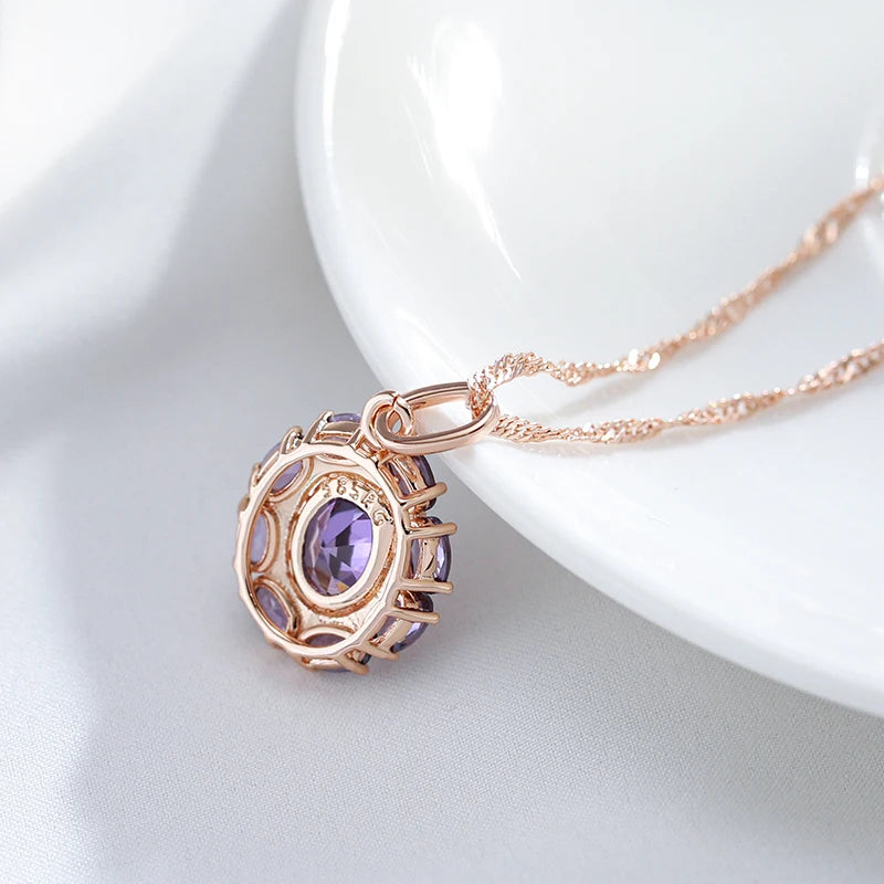 Oval Purple Natural Zirconia Pendant Necklace