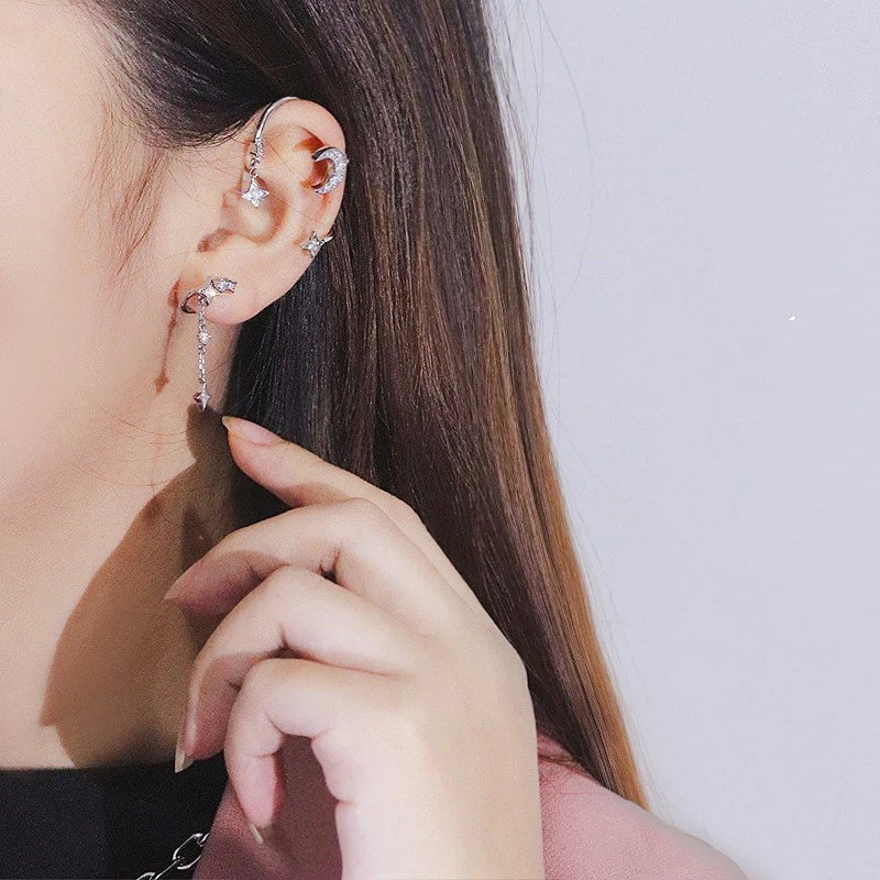 Inlay Zircon Moon Star Ear Clip