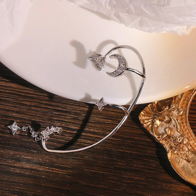 Inlay Zircon Moon Star Ear Clip