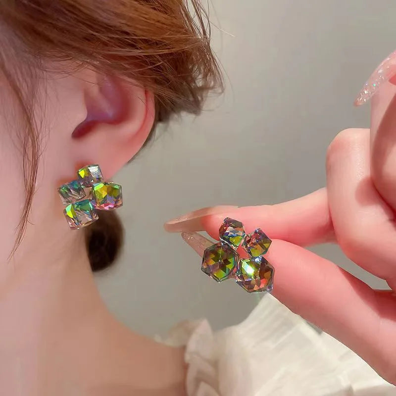 Colorful Crystal Geometric Square Earrings