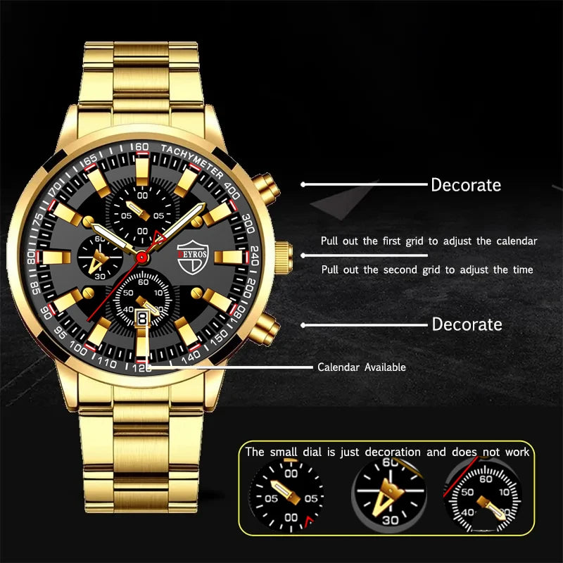 Stainless Steel Men's Quartz Wrist Watch Set