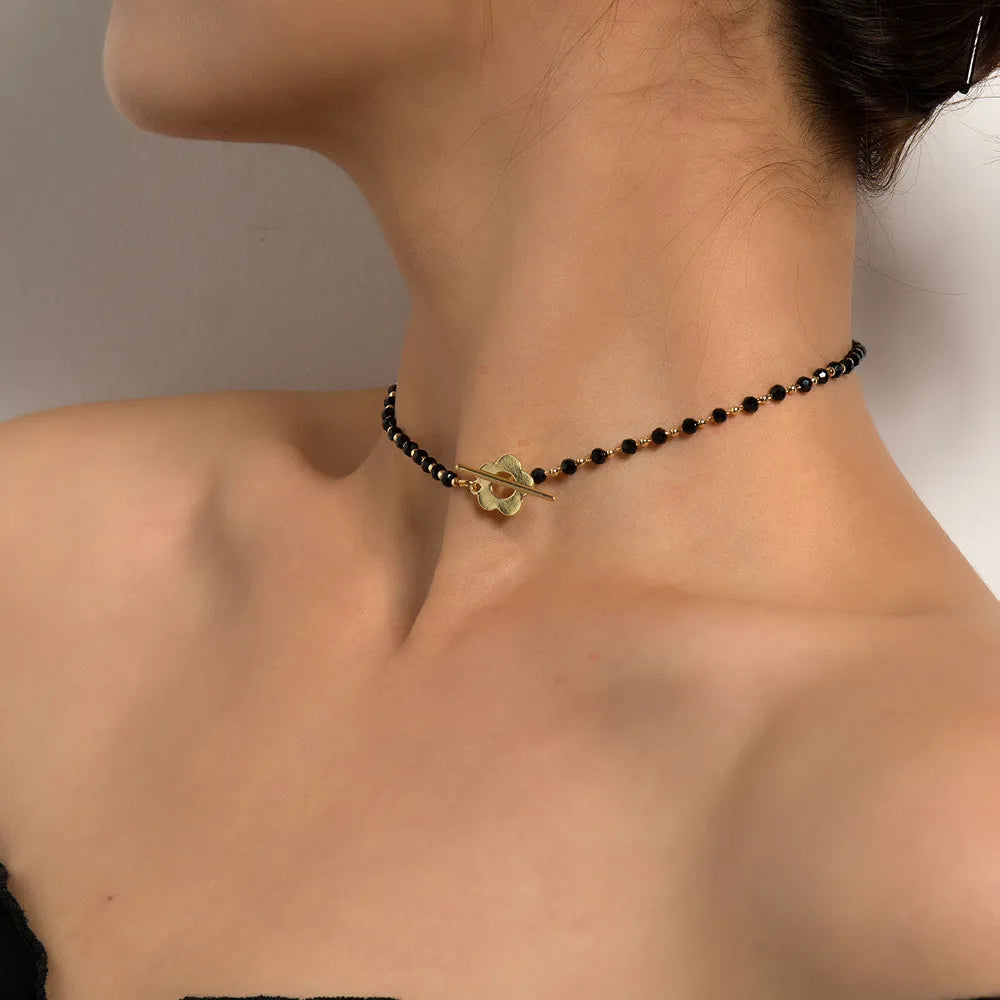 Glass Bead Chain Choker Necklace
