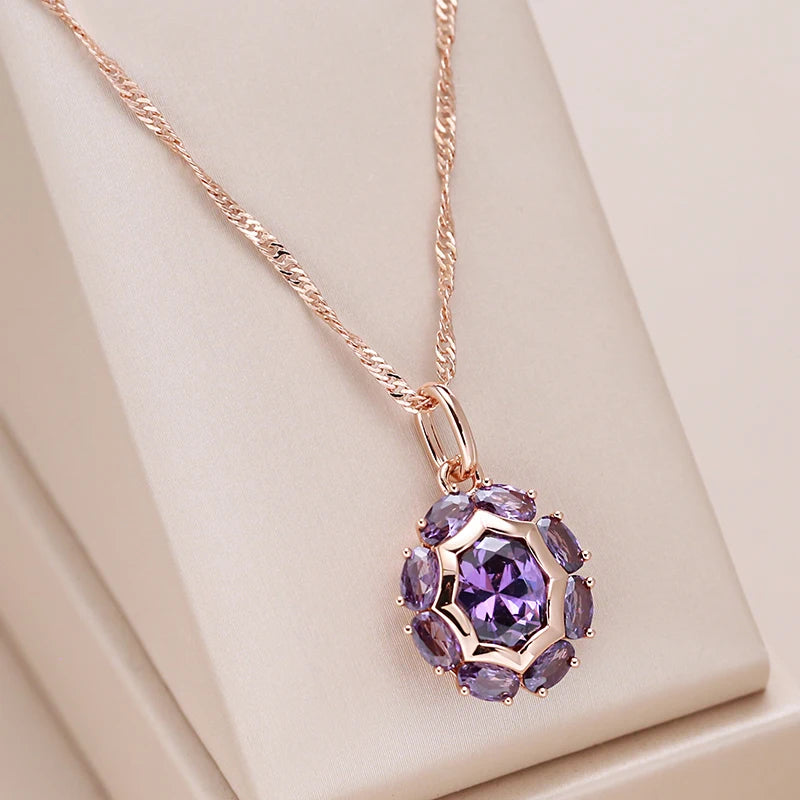 Oval Purple Natural Zirconia Pendant Necklace